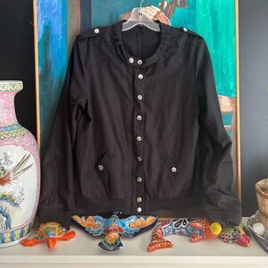 Y2K Elegant Black Bomber Jacket with Silver Buttons by Coupé M